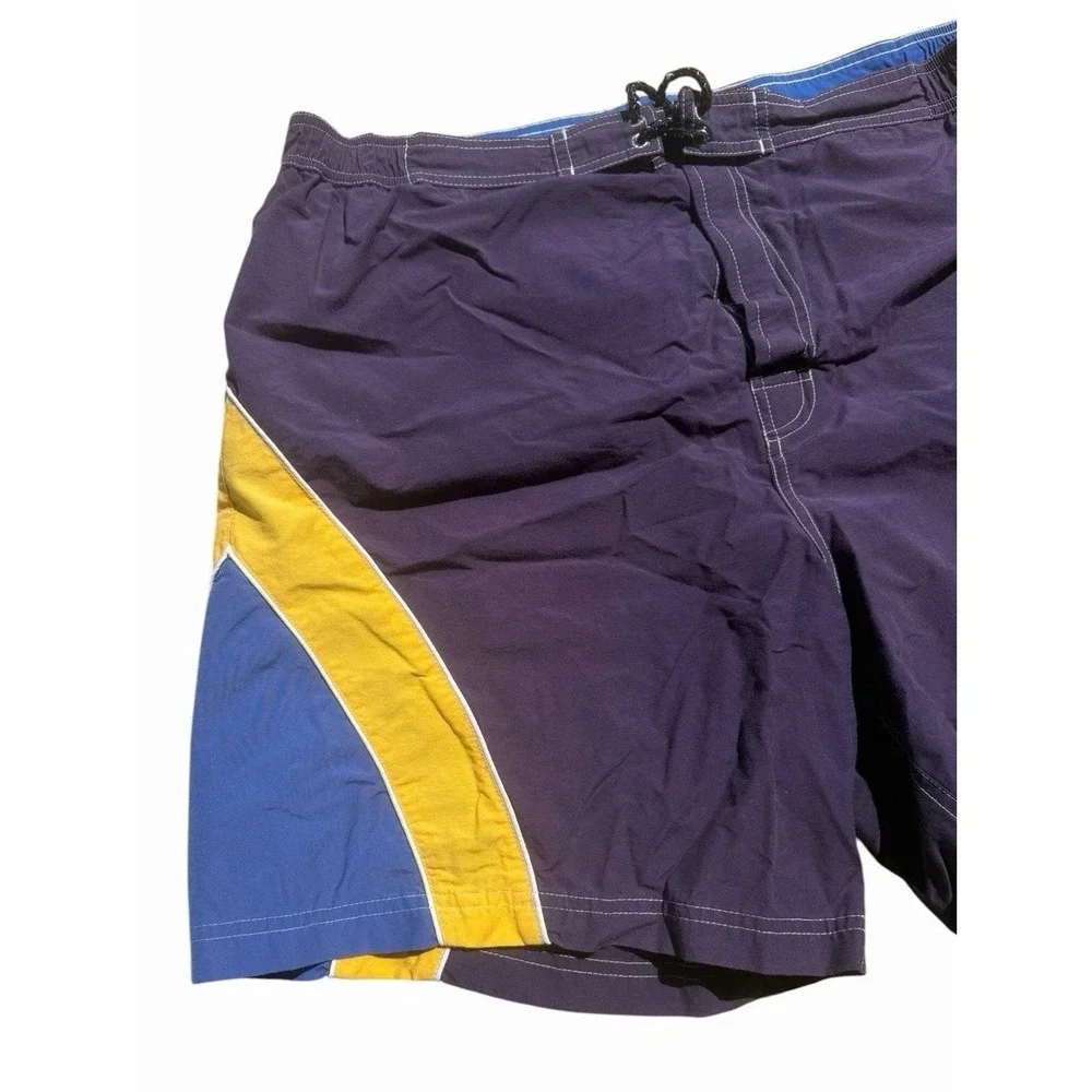 Vintage PT Sports Wear Colorblock Swim Trunks Men's XL Purple Blue Yellow Shorts